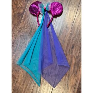 Disney Parks Princess Minnie Mouse Ears Butterfly Sequin Tulle Veil Pink Teal